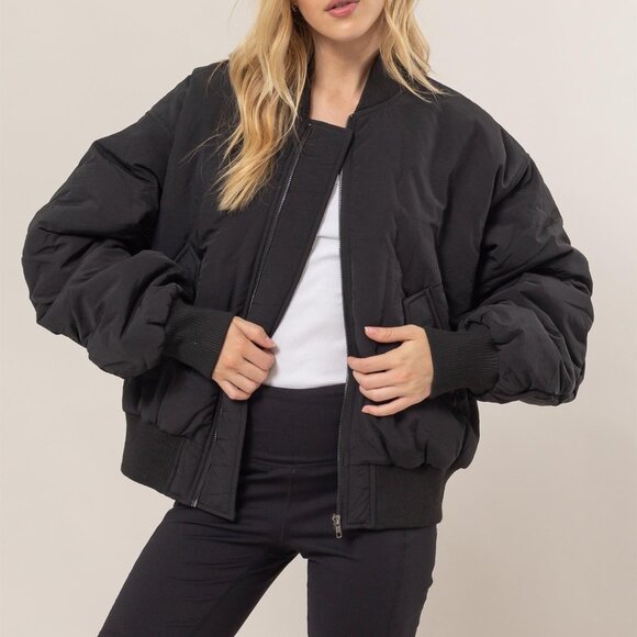 Oversized Bomber Puffer Jacket | BLACK - Picture 2 of 5